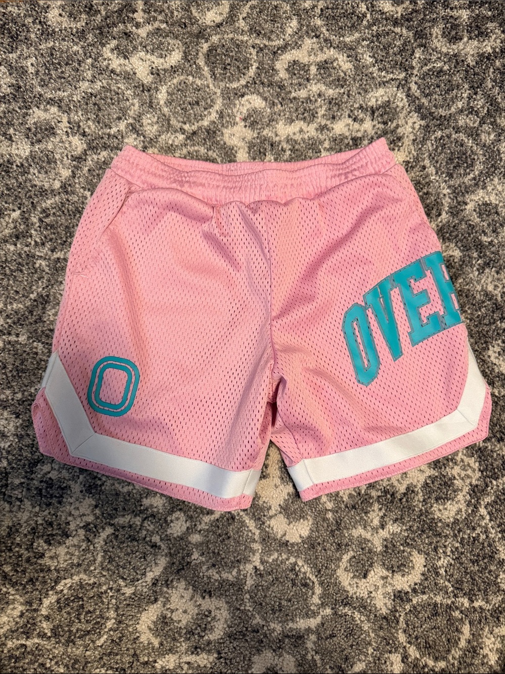 Overtime Pink Mesh Athletic Shorts with Turquoise Accent youth large